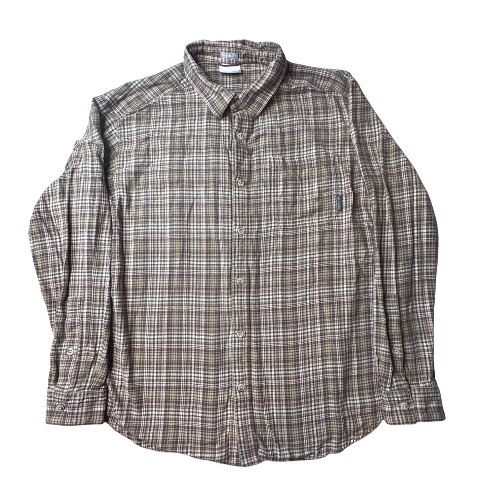 Columbia Shirt Mens XL Brown Plaid Button Down Long Sleeve‎ Cotton Flannel